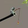 Chinese Style Cat Fishing Hair Stick Black Sandalwood Hanfu Hairpin Antique Wooden Hair Stick  Girl
