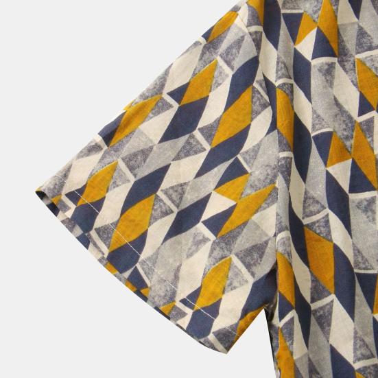 Мужская рубашка в винтажном стиле с геометрическим принтом и красочным отложным воротником, летняя верхняя мужская одежда