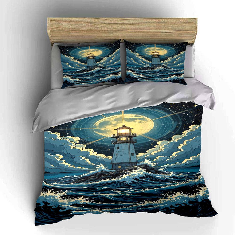 "Moonlit lighthouse’s serene waves" Bedding sets Duvet covers Pillowcases(1* Duvet Cover 2* Pillowcases without duvet insert)
