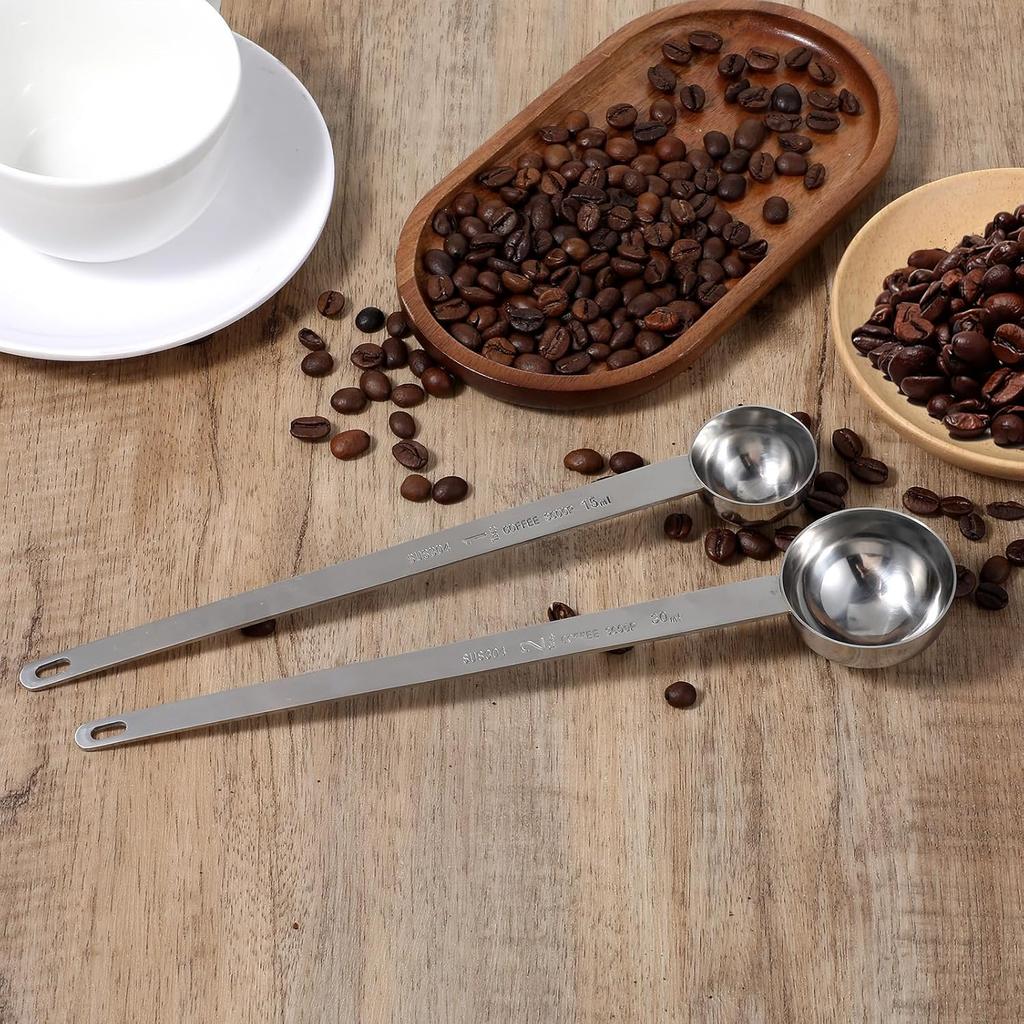 2Pcs 1 Tablespoon 2 Tablespoon Coffee Scoop Stainless Steel Long Handle Measuring Spoon 1 tbsp 2 tbsp Measuring spoon 15 ml 30 ml Coffee Scoop for