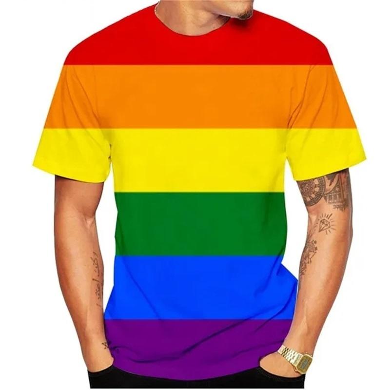 T-shirt 3D Printed Rainbow Gradient Love Pattern Summer Men Women Children Fashion Casual Oversized Crew Neck T-shirt Family Top