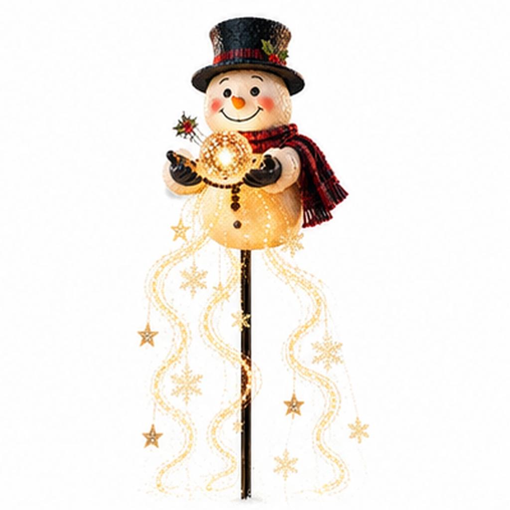 Solar Snowman Light Outdoor Christmas Decor with Flowing Snowflake LED Fountain - No Wire Solar Yard Art for Garden