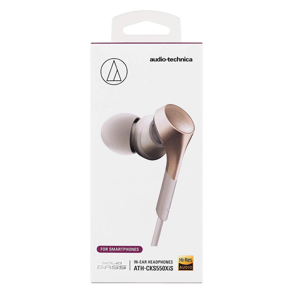 Audio-Technica ATH-CKS550XiS CG Wired In-Ear Earphones for Smartphones, Deep Bass, High-Resolution Audio Compatible, Champagne Gold