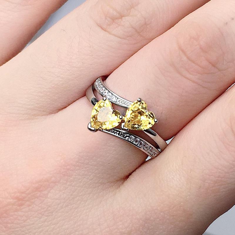 2026 Design Double Heart Shape Zircon Ring European and American Ring Jewelry