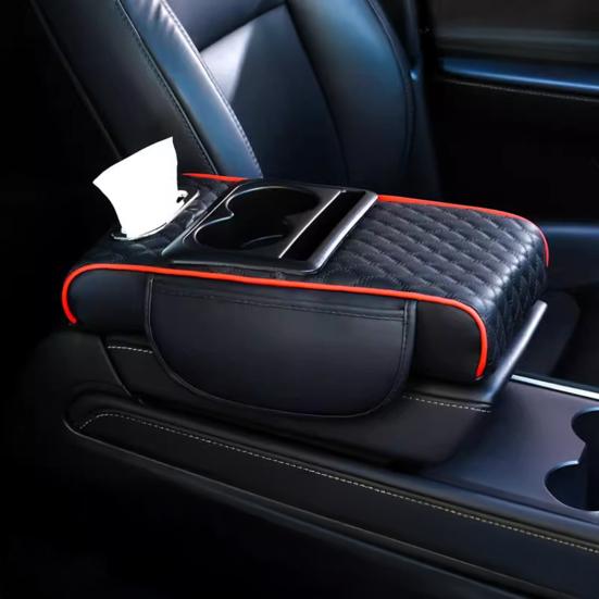 Car Armrest Box 5-in-1 Organizer with Cup Holder & Tissue Phone Slot Faux Leather Multifunctional Car Organizer Universal Vehicle Accessory