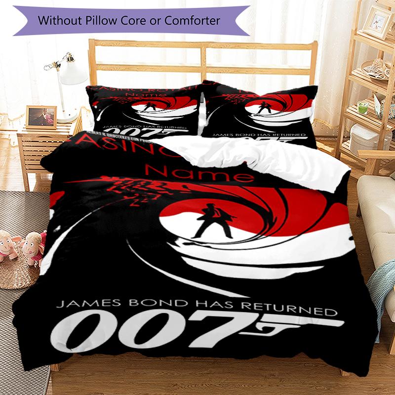 3Pcs Custom Name James Bond Bedding Set Duvet Cover Closure Includes 1Duvet Cover 2Pillowcases Soft And Comfortable For All Seasons