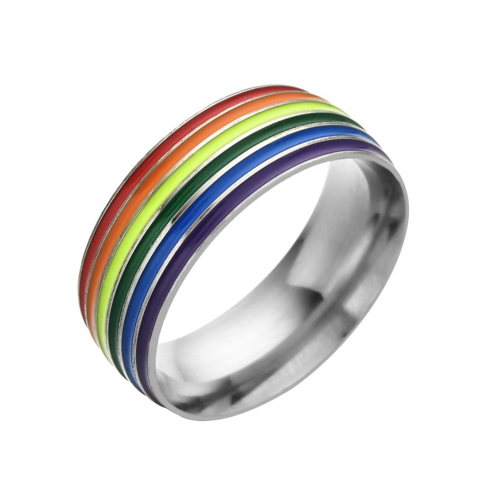2025 New Fashion Bisexual Pride Iridescent Stainless Steel Ring European and American Homosexual Rainbow Ring Accessories