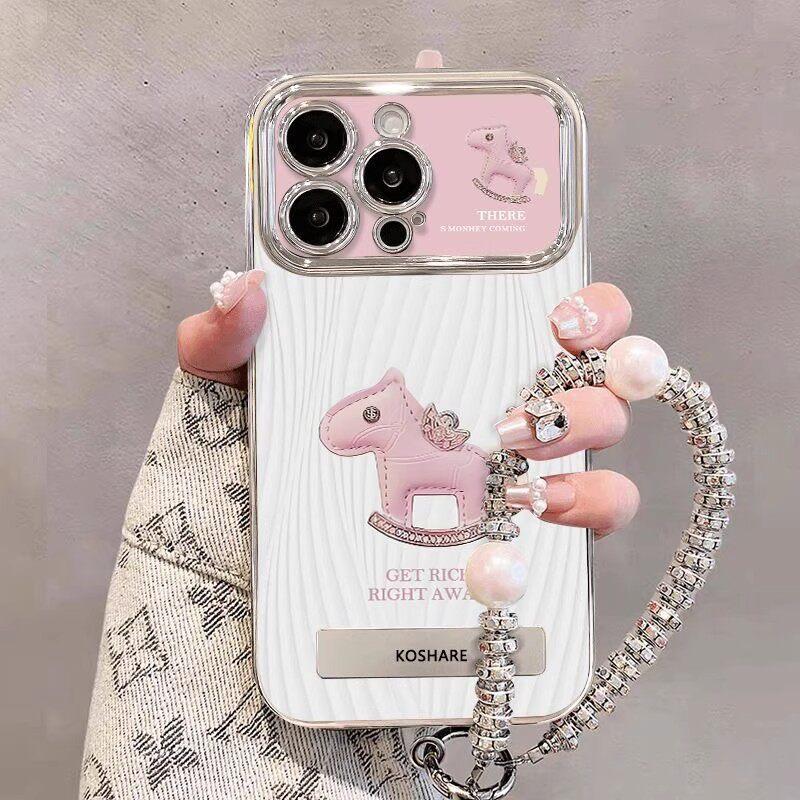 Pink diamond pony is suitable for Apple mobile phone case 17promax new 16promax cartoon electroplating