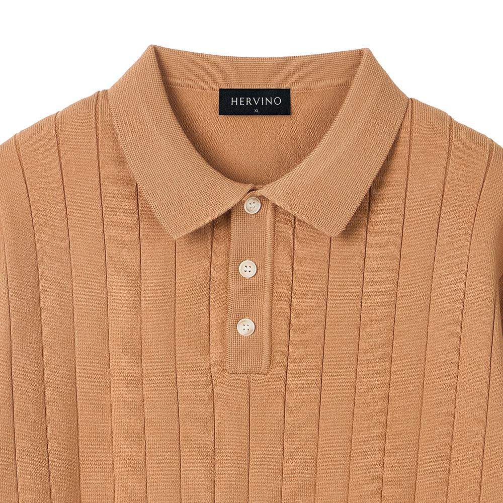 HERVINO Comfort Button Cable Collar Muscle Knit [Caramel]