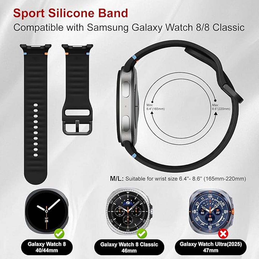 1:1 Sport Bands for Samsung Galaxy watch 8-8 classic 46mm 44mm 40mm 2 Pack Replacement Belt Bracelet Correa Galaxy watch8 Straps