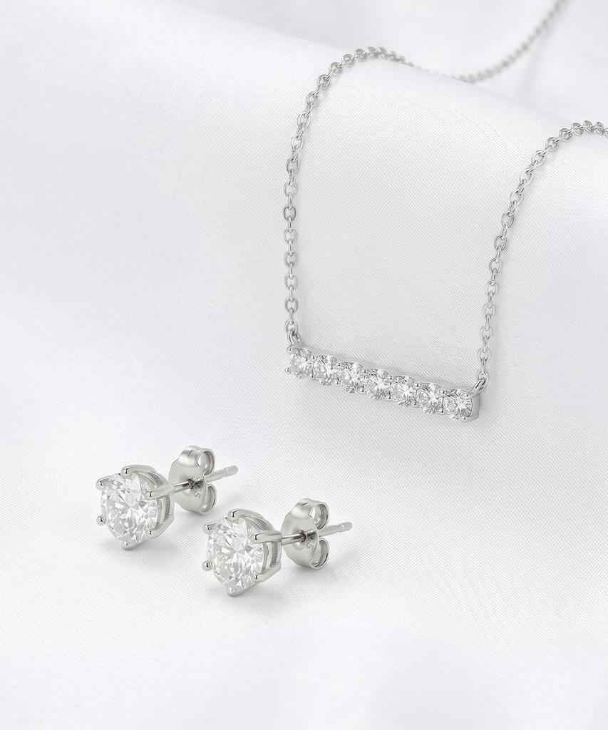Dieuamour Moissanite 7-Stone Necklace + Earrings Set Gra Certificate