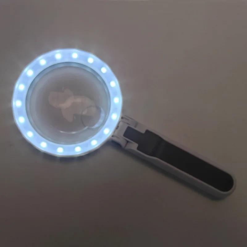 Rechargeable Folding Handheld Magnifier With 18 Led Light Foldable Desktop Magnifying Glass For Jewelry Appraisal Reading Repair