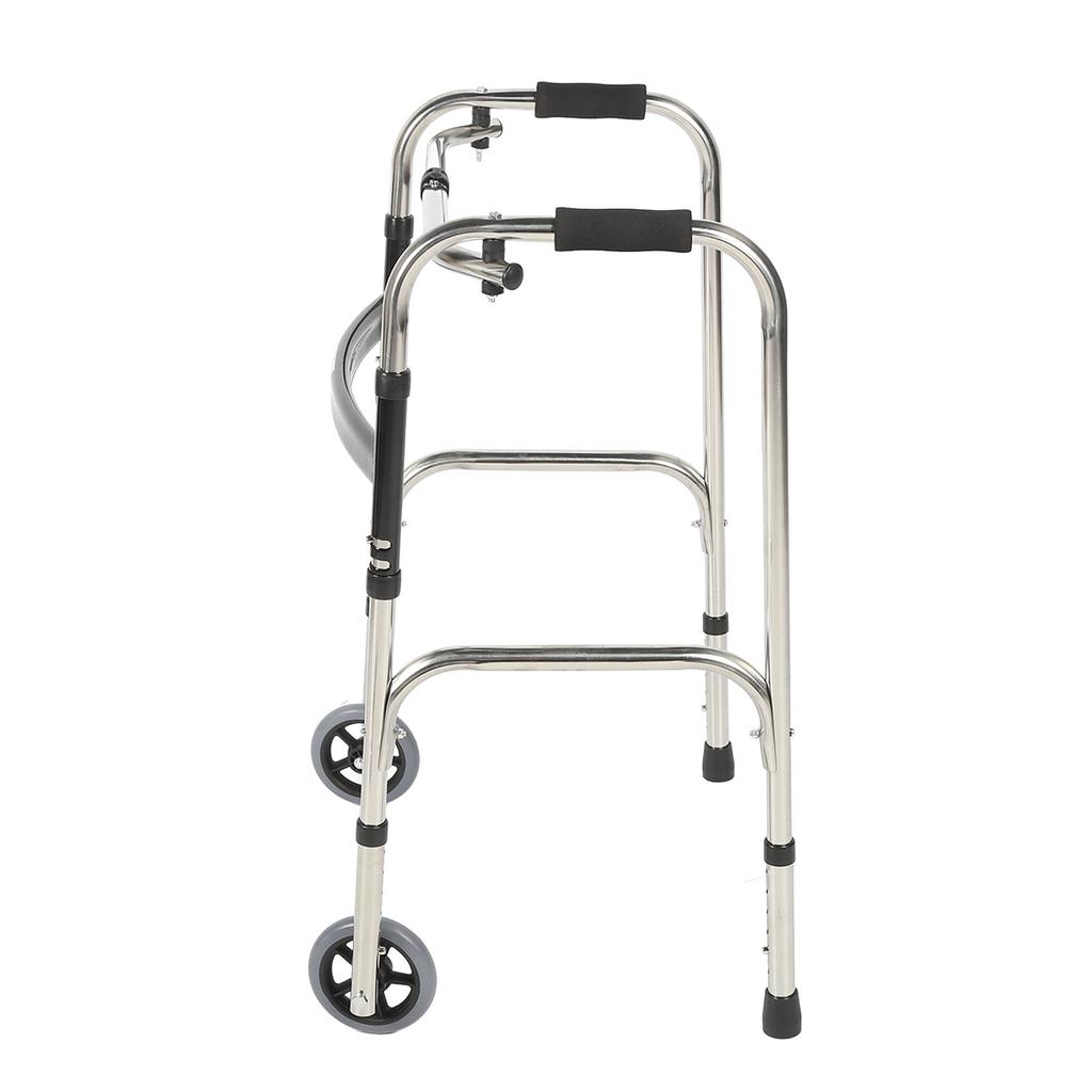 Elderly Folding Walker 6 Height Adjust Stainless Steel Senior Walking Aid with Wheels