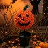 Autumn Seasonal Home Decor Artificial Pumpkin Topiary Tree, Halloween Face Faux Boxwood Plants with Stake, Indoor Party Props Fall Thanksgiving