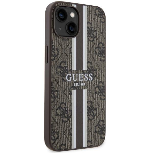 Etui do iPhone 14 Guess 4G Printed Stripes MagSafe Brązowy