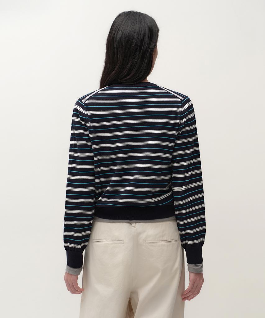 MUSINSA STANDARD WOMAN Women'S Multi-Stripe Crew Neck Knit [Navy]