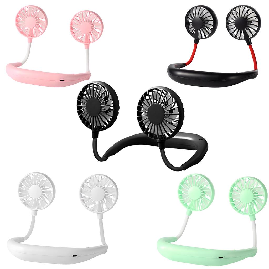 USB Rechargeable Mini Sports 3-speed Adjustable Neck Dual Fan Home Officeoutdoor Travel Compact Hanging Neck Fan