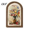 Tabletop Wood Picture Frame Arched Wooden Framed Wall Art, Farmhouse Wildflower Oil Painting Prints, Boho Bedroom Hanging Vintage Ornament for Living