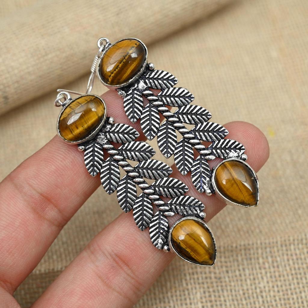 Драгоценный камень "Тигровый глаз" из стерлингового серебра 925 пробы, дизайнерские ювелирные серьги ручной работы, подарок для нее