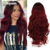 Long Ombre Red Wigs for Women Middle Part Curly Wigs Natural Looking Synthetic Heat Resistant Fiber Wigs