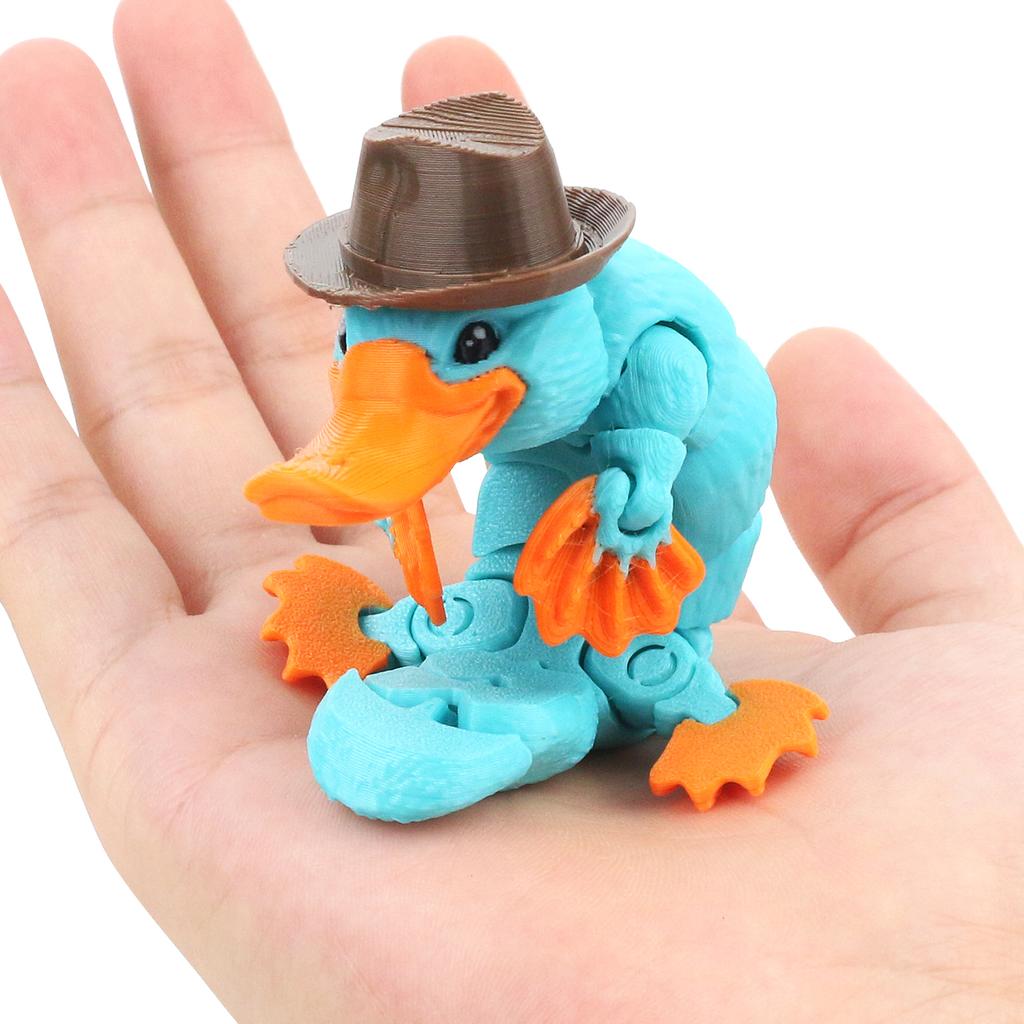 3D Printed Articulated Platypus, Decorative Toy, Can Be Used For Stress Relief, A Great Gift (Including A Hat)