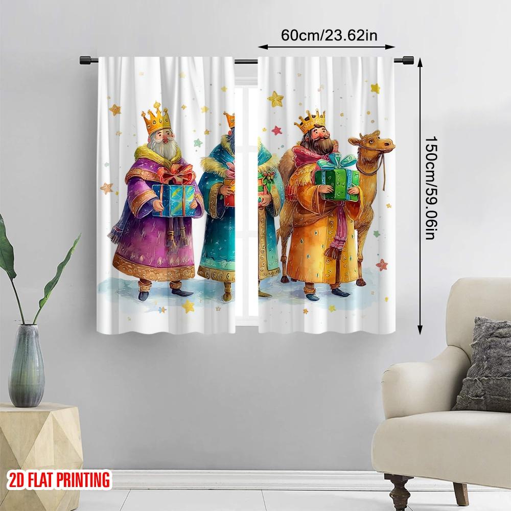 2 шт., 2D печать на ткани Занавески Три мудреца с дарами Полиэстер (без удилища) Отдых для различных типов номеров