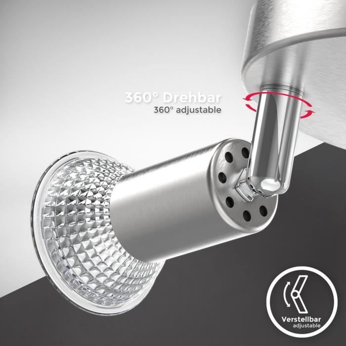 Plafonnier LED - B.K.Licht - 4 Spots Orientables - Ampoules GU10 3W 250lm - Ø18cm