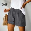 Women Casual Shorts Adjustable Drawstring Elastic Waist Wide-Leg Shorts with Pockets Solid Color Summer Shorts