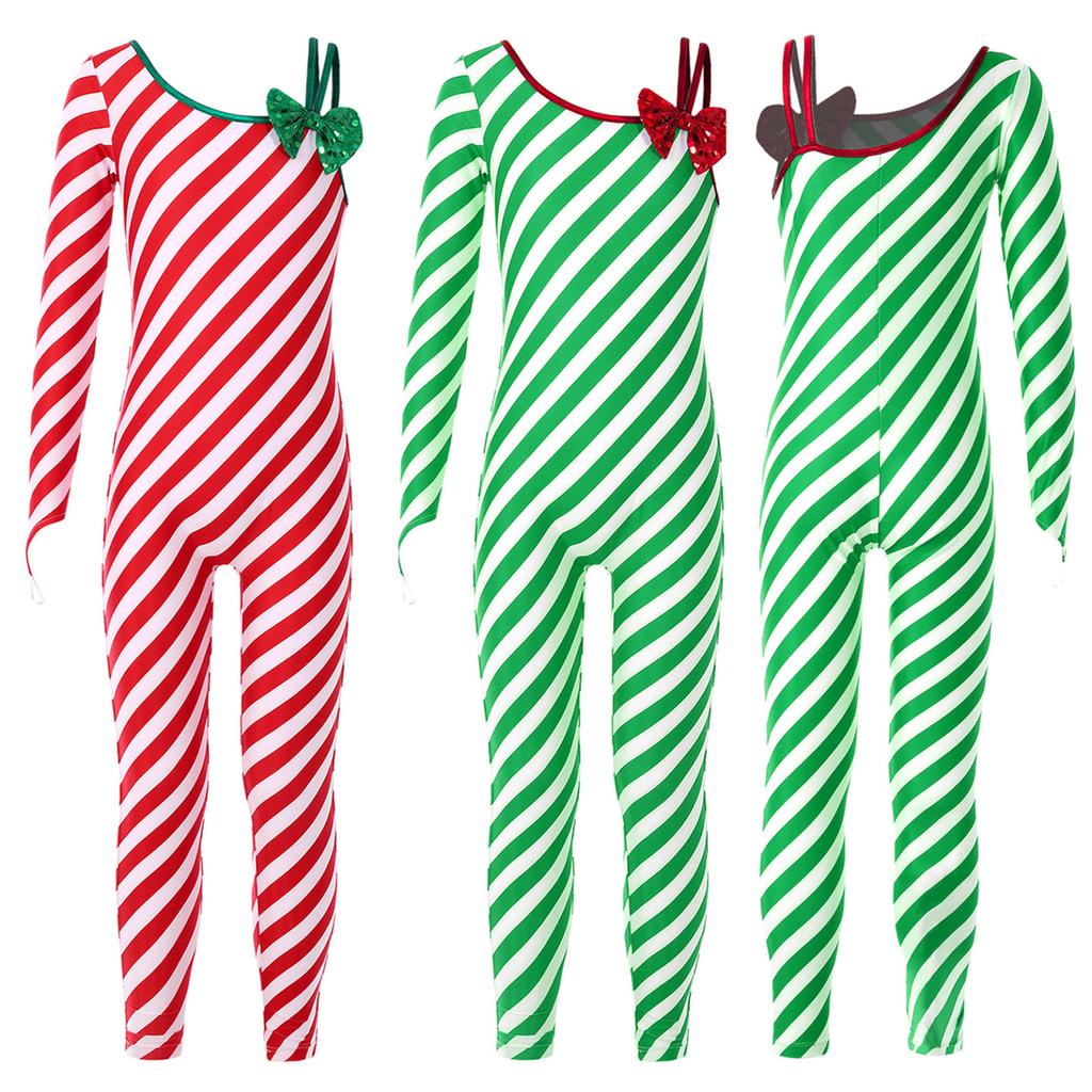 Рождественский комбинезон в полоску с конфетами для девочек на одно плечо, комбинезон с длинными рукавами, костюм для балета и танцев