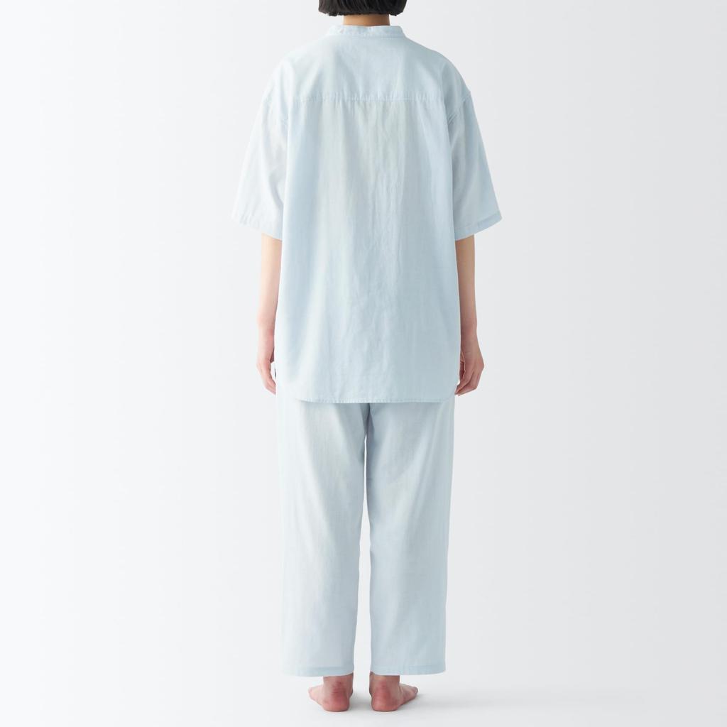 MUJI Тонкая марлевая пижама с коротким рукавом без боковых швов FD1JHA4S Светло-голубая полоска S Женская Женская Женская