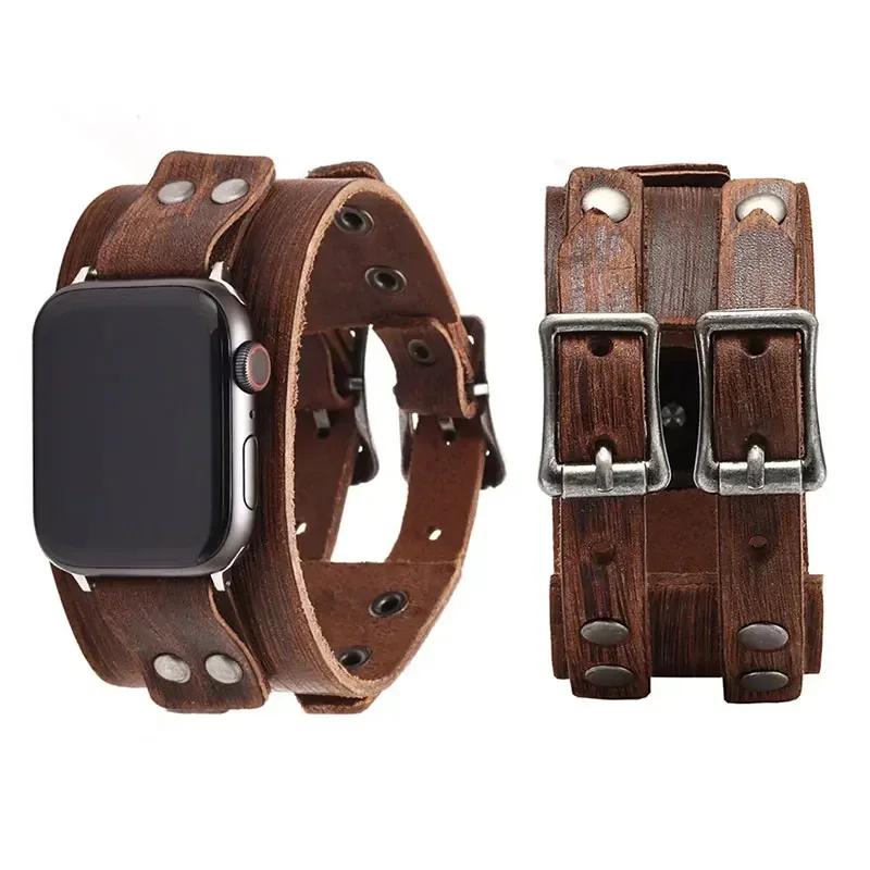 Ремешок для Apple Watch 44 мм 49 мм 46 мм 45 мм 41 мм 40 мм Браслет из натуральной кожи ремешок для часов iWatch Series 11 10 8 7 6 SE Ultra 2