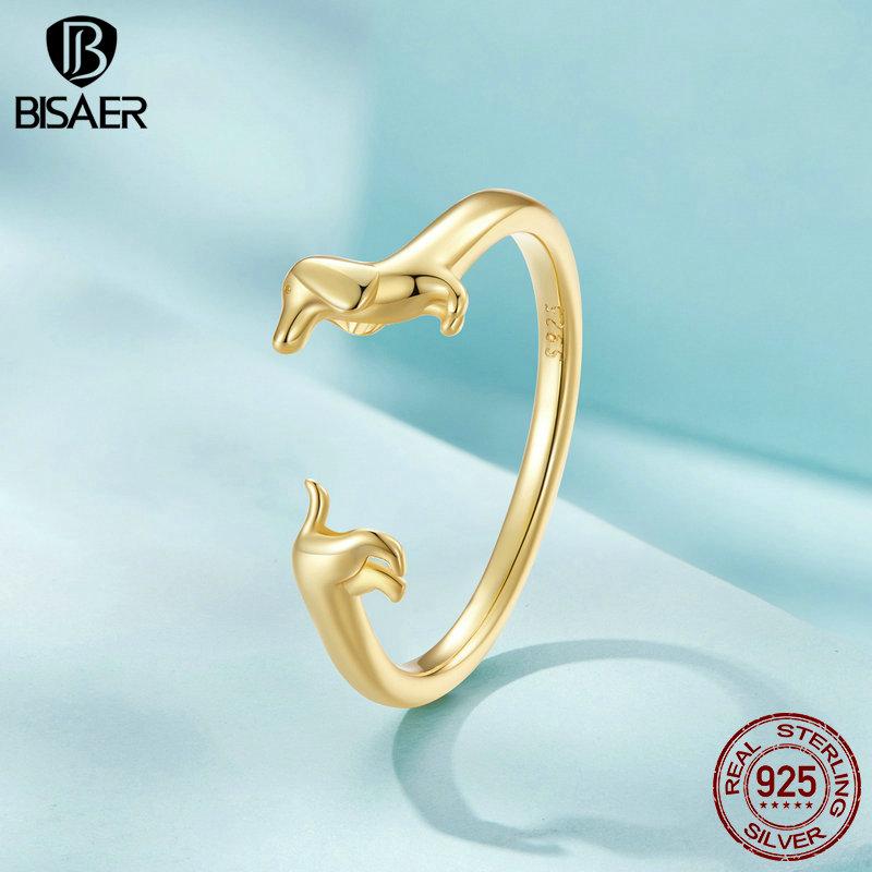 Bisaer Простое открывающееся кольцо из стерлингового серебра 925 пробы для таксы для женщин, милые модные кольца