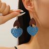 Этнический стиль темперамент деревянная мозаика с принтом полые акриловые серьги в форме сердца для женщин