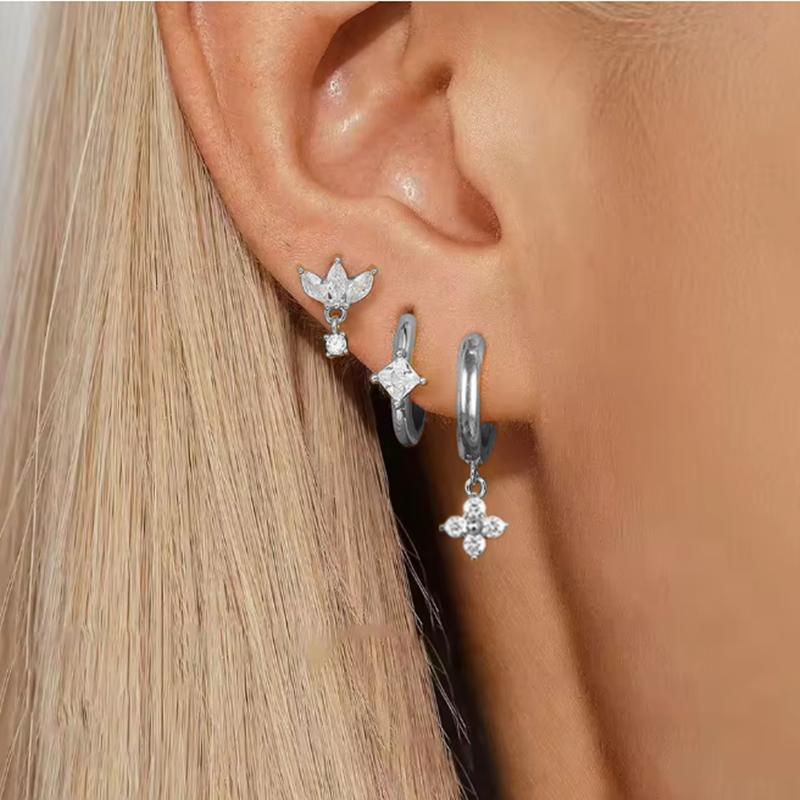 Набор сережек-гвоздиков для tragus с кристаллами в виде цветка, модные квадратные серьги-кольца huggie для женщин, оптовая продажа, украшения для хряща, helix, мочки уха