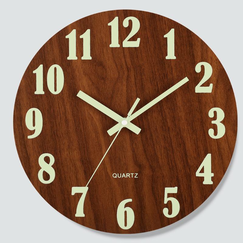 8-inch Wood Board Wooden Luminous Wall Clock Silent Clock MDF Wood Grain Creative Luminous Fluorescent Clock