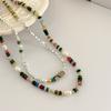 Радужные Красочные Ожерелья Каменные Украшения Ретро Цепочка на Ключицу Женщины