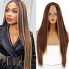 MISS WIG Длинный женский парик Темно-коричневый плюс золотой парик Парик из синтетического термостойкого волокна Прямой натуральный парик для Хэллоуина без челки