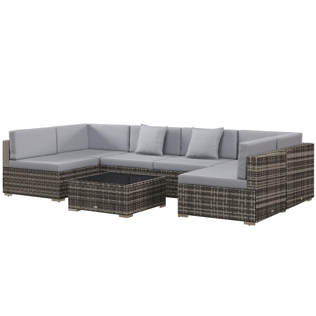 Seven-Piece Rattan Garden Set, with Glass-Top Table - Mixed Grey