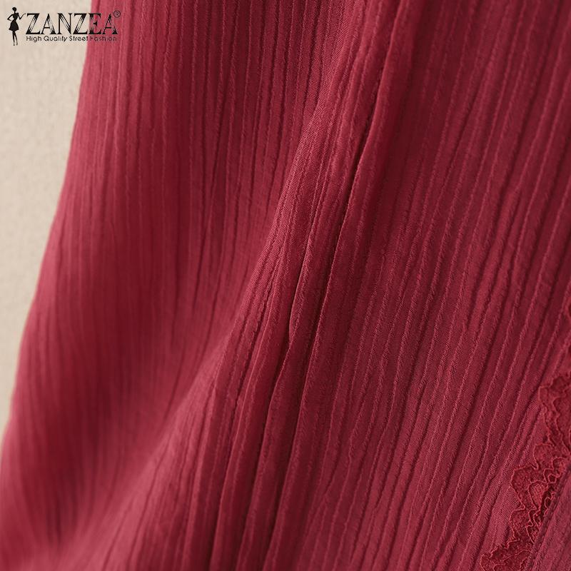 ZANZEA Летние женские топы без рукавов с оборками, кружевной отделкой и рюшами, повседневные майки