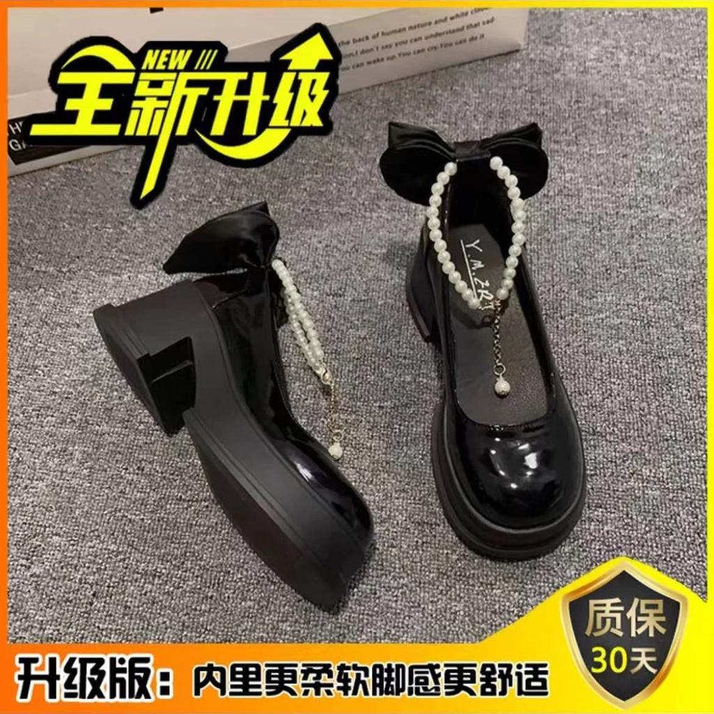 Женские туфли-лодочки 2025 весна и осень новые с бантом французские туфли на высоком толстом каблуке Мэри Джейн платформа маленькие кожаные туфли