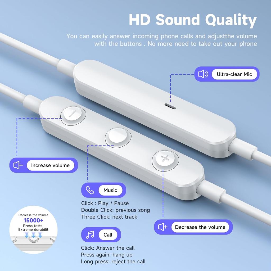 USB C Headphones for iPhone 15 16 Plus Pro Max Headphones Wired Type C Earbuds with Microphone Volume Control USB Type C Earphones for iPad Pro Air