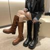 Women's Boots Motorcycle Knight Boot Western Cowboy Boots for Women Mid Calf Leather Boots New Platform Boot Botas Mujer