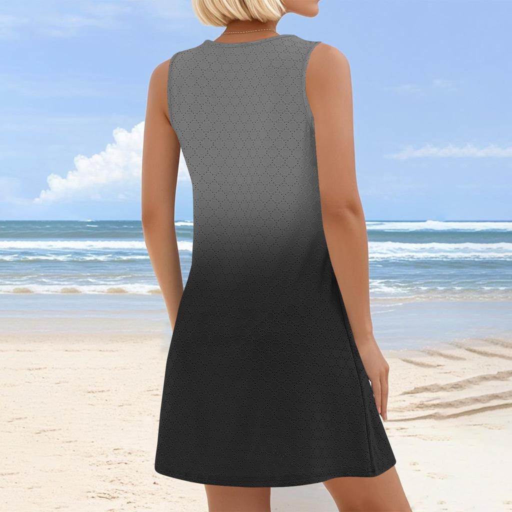 Женское модное повседневное летнее платье без манжет с карманом, V-образным вырезом и градиентным принтом, пляжный сарафан