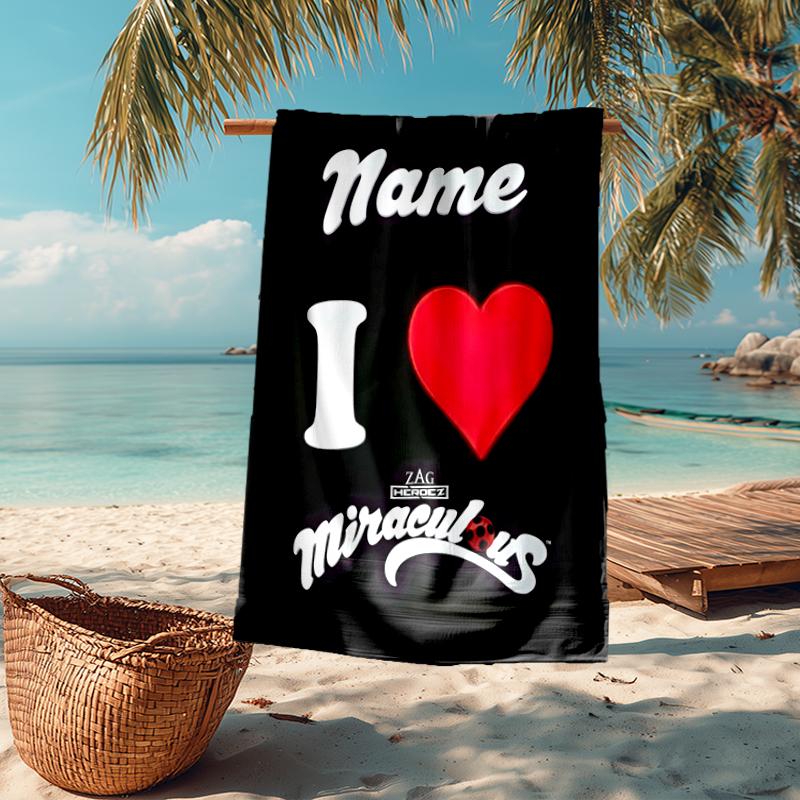 Custom Name Ultra-Soft Beach Towel with Ladybug Theme,Ideal for Pool - Camping, Diving - Perfect Travel Essential, Vibrant Beach Towel.