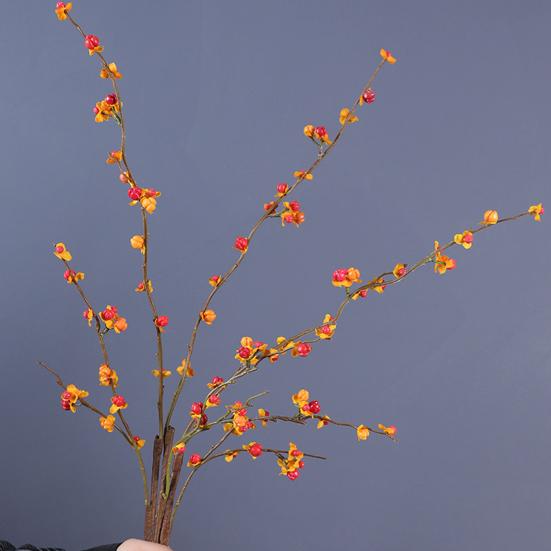 Искусственная ветка хурмы Реалистичная осенняя искусственная веточка стебель с листьями и плодами хурмы для дома, офиса, свадьбы, наполнитель для вазы, центральный элемент стола
