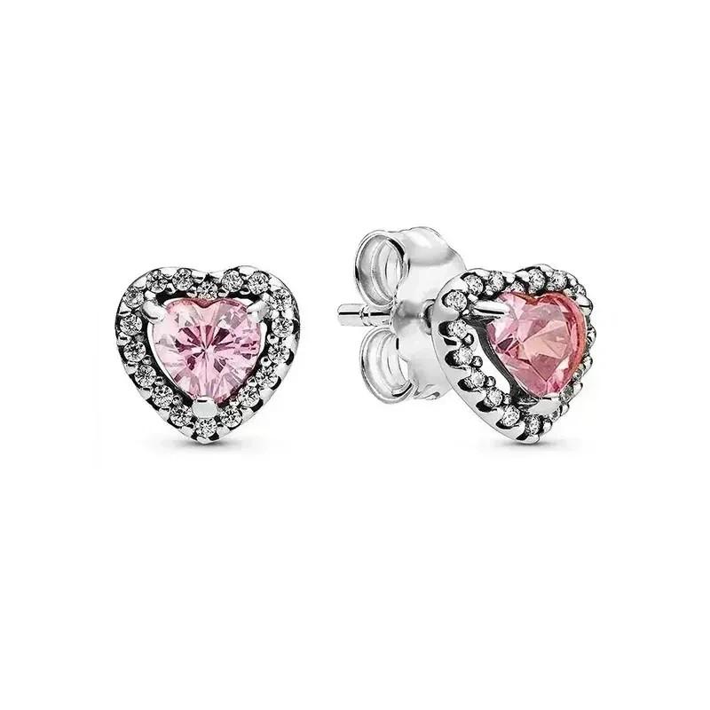 Серьги-сердечки из серебра 925 пробы Изысканные Блестящие Круглые Легкая Роскошь Ювелирные изделия Идеальные Праздничные Подарки для Нее
