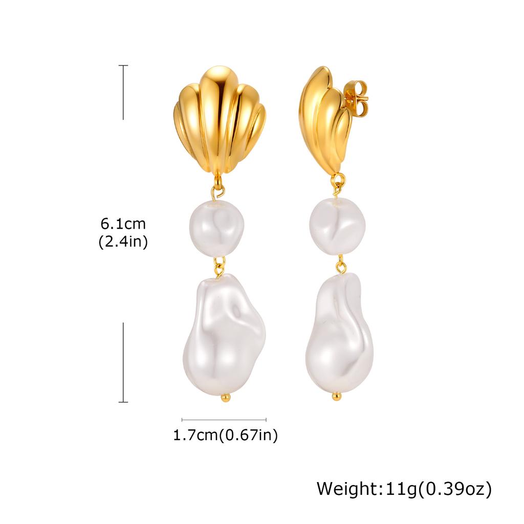 Vnox Stainless Steel Irregular Textured Oval Imitation Pearl Earrings Gold Plated Pearl Dangle Earrings Jewelry Birthday Gift