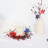 Patriotic Candle Ring Wreath Red White Blue Star Mixed Artificial Berry Candle Wreath Mini Pillar Candle Holder for 4th of July Tabletop Decor