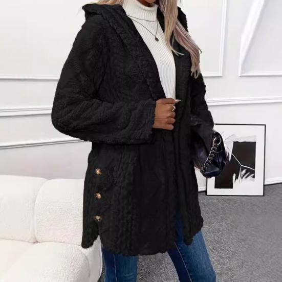 Women Jacket Hooded Loose Solid Color Long Sleeves Single-breasted Cardigan Hoodie Sport Casual Commuting Outerwear