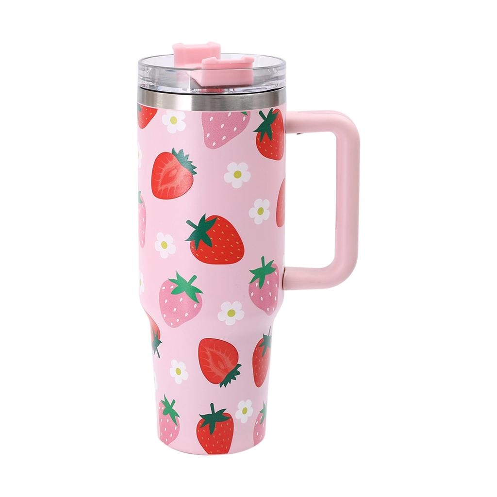 40oz Stainless Steel Insulated Tumbler With Handle - Travel Car Mug With Leak-Proof Straw Lid, Double Wall Vacuum Cup For Hot & Cold Drinks, -Free